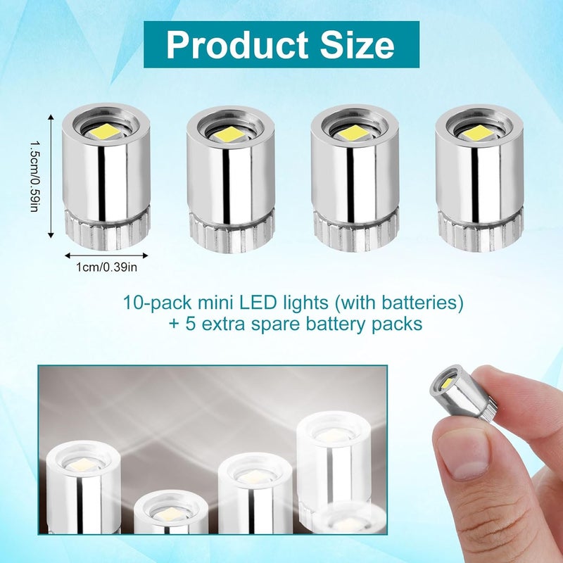 BTFO 10pcs Micro Led Lights, Battery Powered Tiny Led Lights Small Mini Dollhouse Miniature Light for Paper Lantern Party Decoration Crafts Dollhouse Accessories (White Light) - Image 2